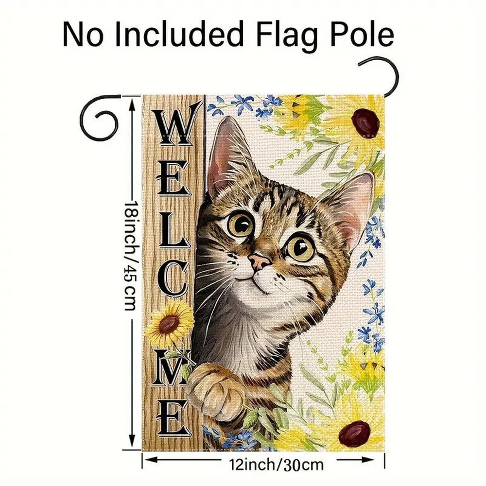 Tabby Cat Welcome Garden Flag Double Sided 12" x 18" NEW! Home & Garden:Yard, Garden & Outdoor Living:Décor:Flags Style Your Walls